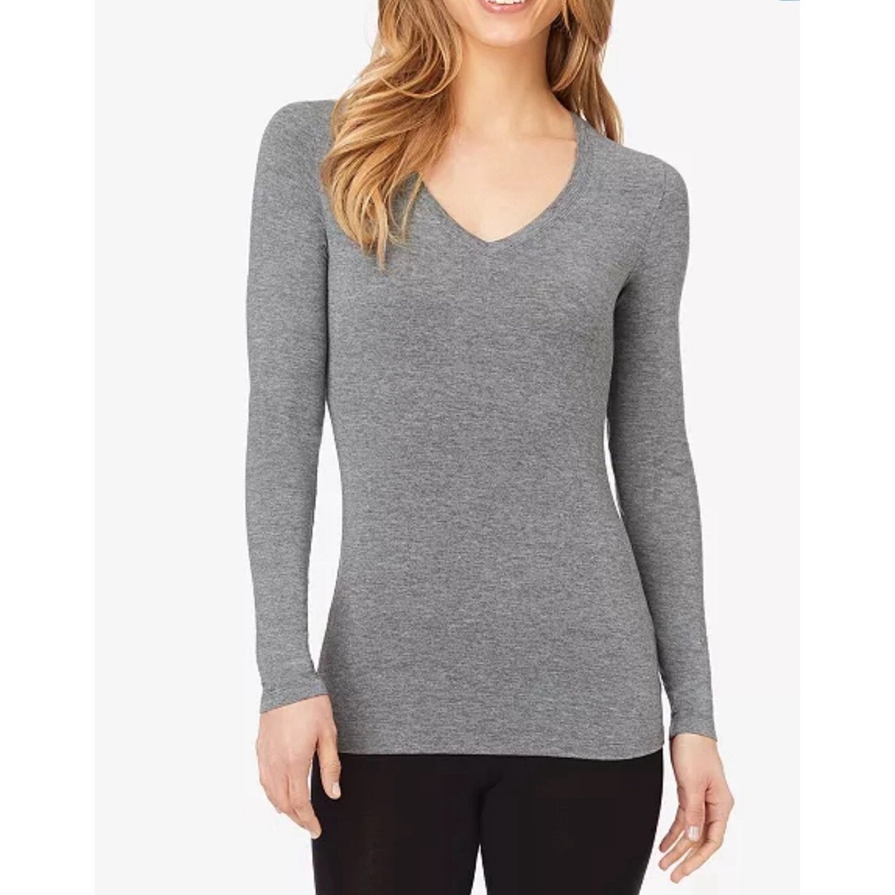 womens size L cuddl Duds ultra-soft Modal grey v-neck top